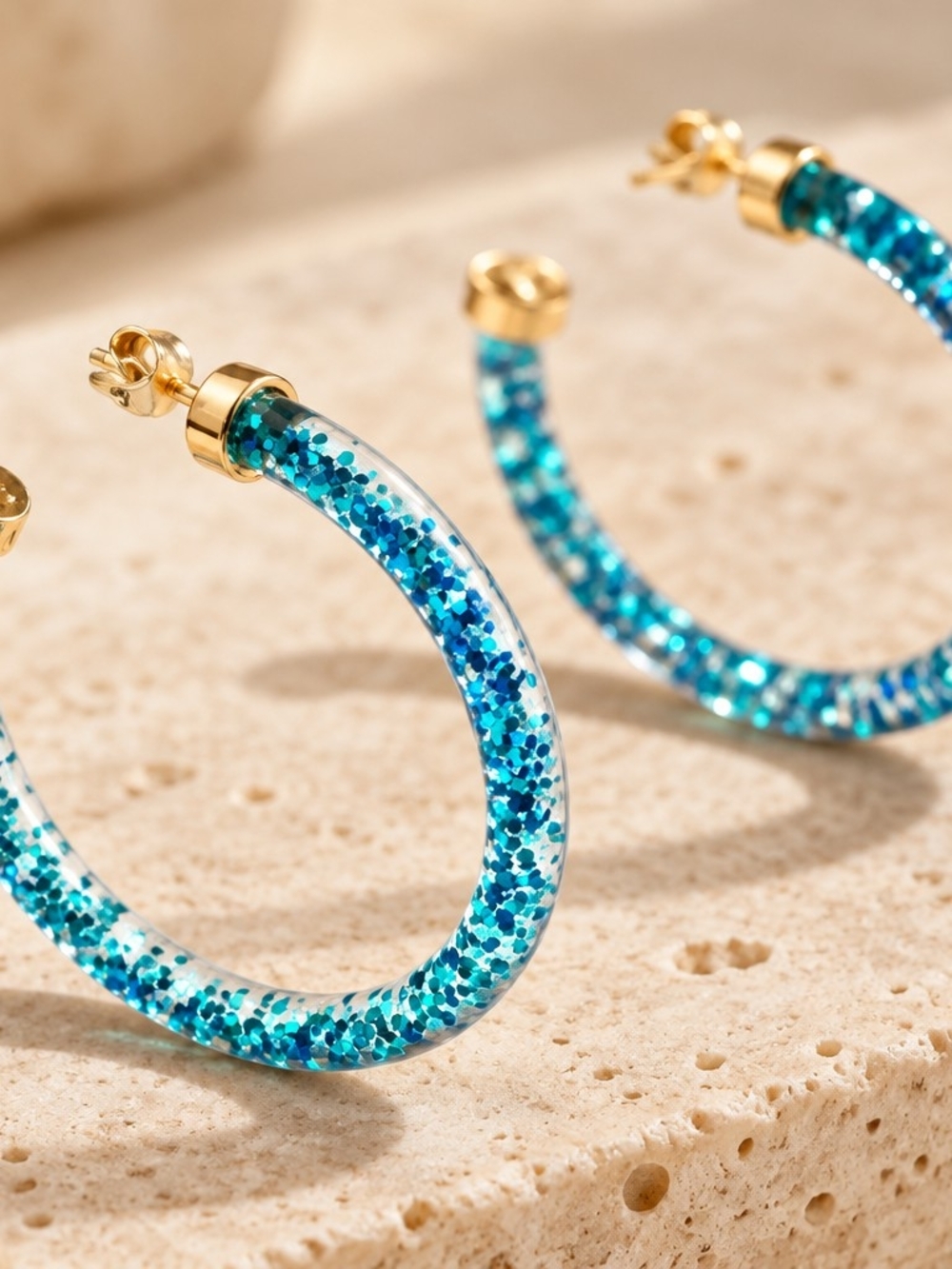 Hoo Hoo Blue Glitter Hoop Earrings - Picture 2 of 3